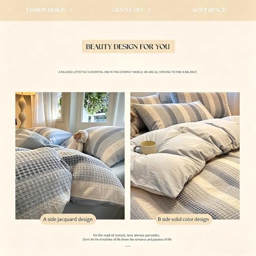 Housse de couette à rayures texturées lit 2m anti-plis
