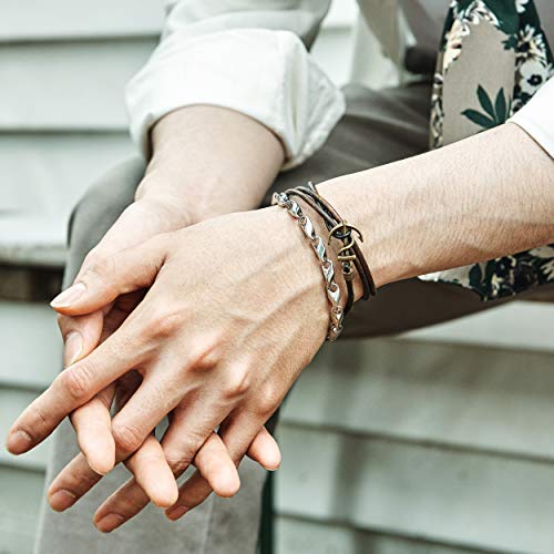 JBANS Handmade Genuine Leather Wrap Bracelet for Mens - Metal Anchor Hook Mens Leather Bracelets, Men's Jewelry, M Size - FITS 6.5"- 7.3" Wrist Size3