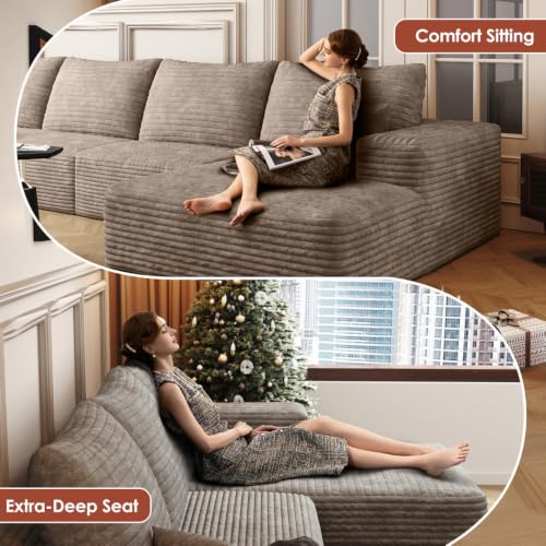 Image of Boneless Couch, Modular Sectional Couches for Living Room, U-Shaped Cloud Couch Sofa with Deep Seat, Fluffy Corduroy Upholstered Corner Sofa