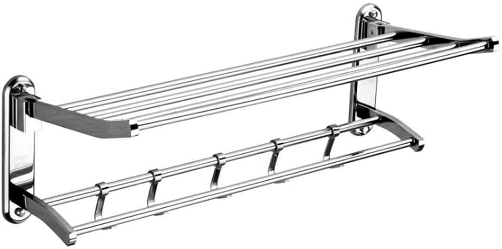 GONMDOPY Towel Rail,Bathroom Shelf Towel Rack Stainless Steel 2 Level Bathroom Towel Bathroom Shelves Wall Mounted Hotel Rack Shelf with 5 Hooks/B/40Cm