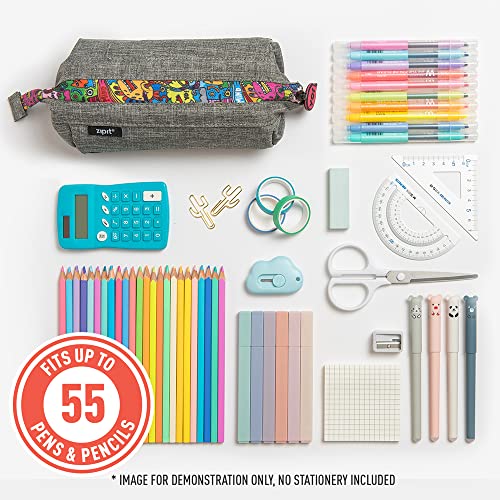 Image of ZIPIT Lenny Pencil Case for Adults and Teens, Large Capacity Pouch, Sturdy Pen Organizer, Wide Opening with Secure Zipper Closure (Grey)