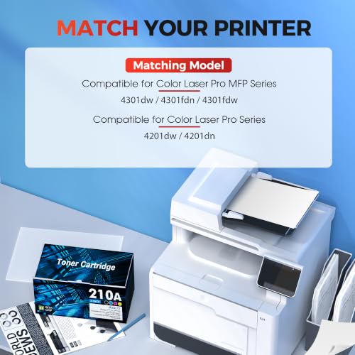 Image of 210A Toner Replacement for HP 210A Toner Cartridges 4 Pack - 210 Toner Work for Color LaserJet Pro MFP 4301Fdw Toner Cartridges 4201dn 4301fdn 4201dw Printer, for HP Ink 210A hp210a W2100A