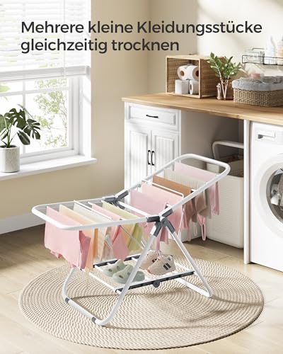 SONGMICS Wäscheständer klein, Faltbare Standtrockner mit 2 Flügeln, platzsparend, Metall, für kleine Kleidungsstücke, Handtücher, Badezimmer, Balkon, 44 x 101 x 54 cm, wolkenweiß LLR504W01