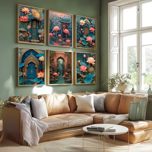 Image of kotart Decorative Traditional Wall Art Home Decor Madhubani Painting poster With Frame For Living Room Bed Room Hotel Wall Decor Digital Reprint Set of 6 (10X13 inch)