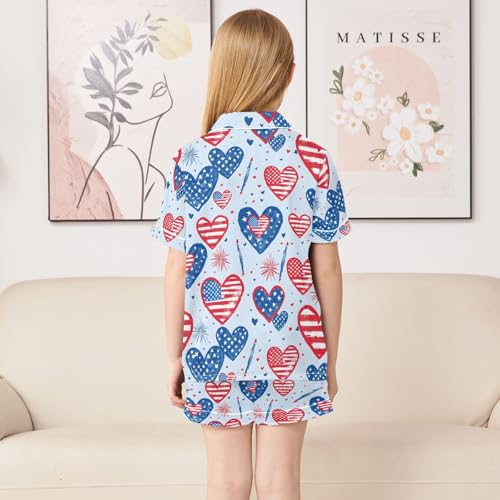 ALAZA Love American Flag Firework Pajamas Satin Pajama Set Short Sleeve Button Down Sleepwear4