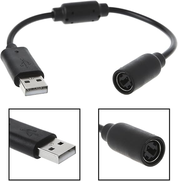 Jedihra 2 Pack Replacement Dongle USB Split Cable for Xbox 360 Wired Controls, Extension Adapter Cable for Xbox 360 (2, 2 Pack Black)