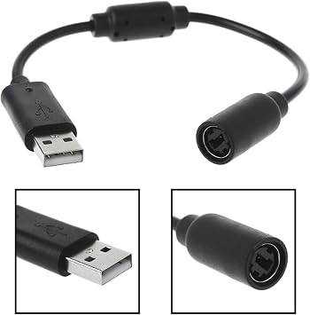 Jedihra 2 Pack Replacement Dongle USB Split Cable for Xbox 360 Wired Controls, Extension Adapter Cable for Xbox 360 (2, 2 Pack Black)