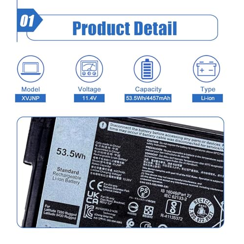 Image of XVJNP Laptop Battery Compatible with Dell Latitude 5430 7330 Rugged Extreme P148G P148G001 P149G P149G001 Series 6JRCP 06JRCP M0TN3 0M0TN3 KD1CT 451-BCWQ 11.4V 53.5Wh