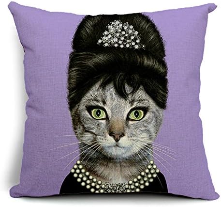 HomeChoice Cotton Linen Elegent Creative Star Home Square Decorative Throw Pillow Cover Accent Cushion Cover Pillow Shell Bed Pillow Case 18 By 18 Inches (18"X18"),Cat Cosplay Audrey Hepburn