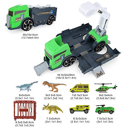 Siairo Dinosaur Carrier Truck - Dinosaurs Toy and Vehicles Dino Play Toy for Kids 3 4 5 Year Old, Dinosaur Capture Car with Manipulator, Helicopter, Cage, Gift for Boys Toddlers - Thumbnail 6