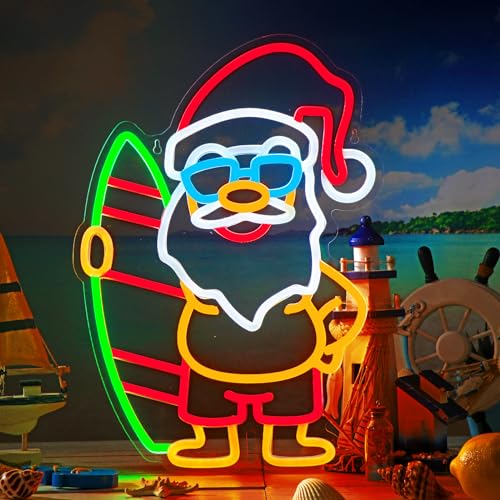 Image of Xuhal Christmas Neon Sign Summer Christmas Decorations LED Neon Sign Light USB Wall Bar Living Room Decor for Winter Decor Party Home Bedroom Office Table Art Gifts(Santa Claus)
