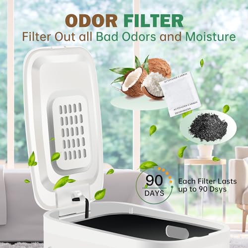 Image of Slim Bathroom Trash Can with Lid Soft Close Odor Filter&Step Pedal, 5L /1.3 Gallon Stainless Steel Small Garbage Can Inner Bucket,Slim Metal Wastebasket-Narrow Bedroom, Office, Kitchen,White