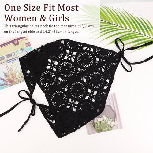 Floral Crochet Belly Band Knotted Vintage Knitted Undershirt for Women Girls Black4