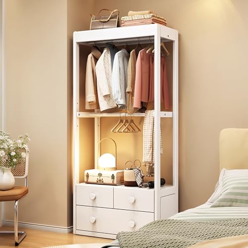 GdloWOoc Madera Perchero De Pie, Perchero Recibidor con Cajones Estanterias Almacenaje, Garment Racks con Estante Superior para Recibidores De Entrada(White)