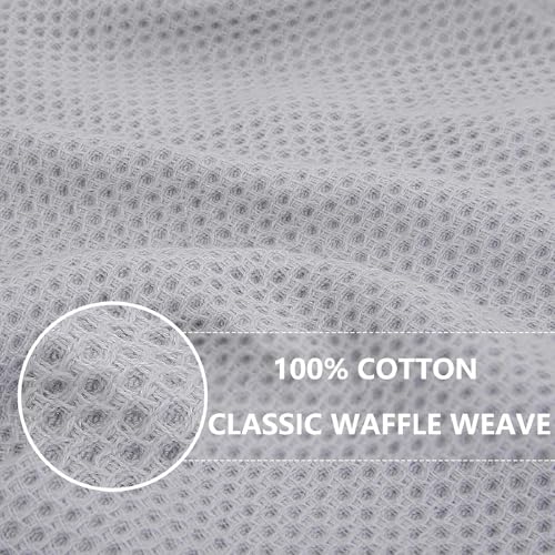 Image of Kitchen Cotton Lint Free Waffle Weave Hand Towels, Quick Drying Dish Cloths, Highly Absorbent Dish Rags Tea Towels Set with Hanging Loop, 13.4 inchx 13.4 inch, Light Grey, Pack of 6