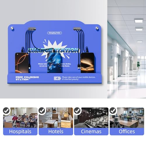 Estación de carga de pared de 8 puertos azul con cables universales para iPhone y Android 3