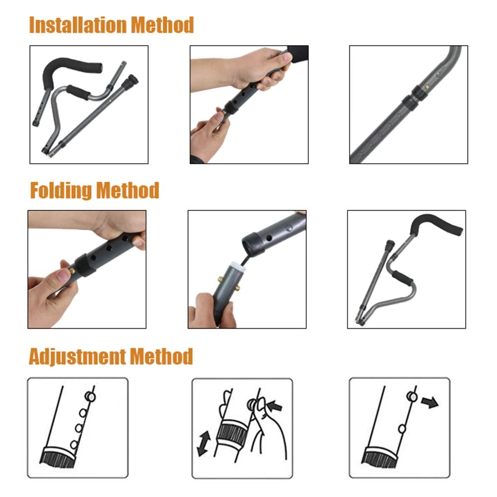 Crutches Stampelle Ortopediche Regolabile per Adulti(x2 unità),Stampelle Ascellari Pieghevole in Alluminio a Forma di S con Impugnatura Ergonomica,Comodo e Sicuro(Altezza Adatta: 150~190cm)