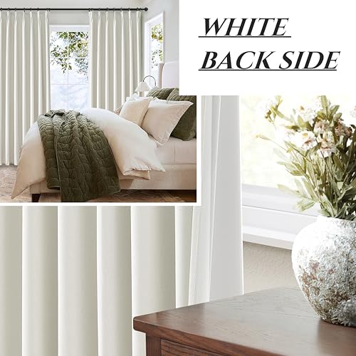 Image of QJmydeco Beige White Linen Full Blackout Curtains 84 Inches Long, Viral Pinch Pleated Curtains with Hooks Thermal Insulated Boho Drapes for Living Room /Bedroom Window Treatment (40 inch Wx84 Lx2 Panels)
