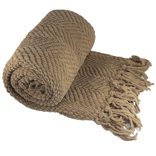Home Soft Things Brown Throw Blanket Knitted Tweed Throw 60''