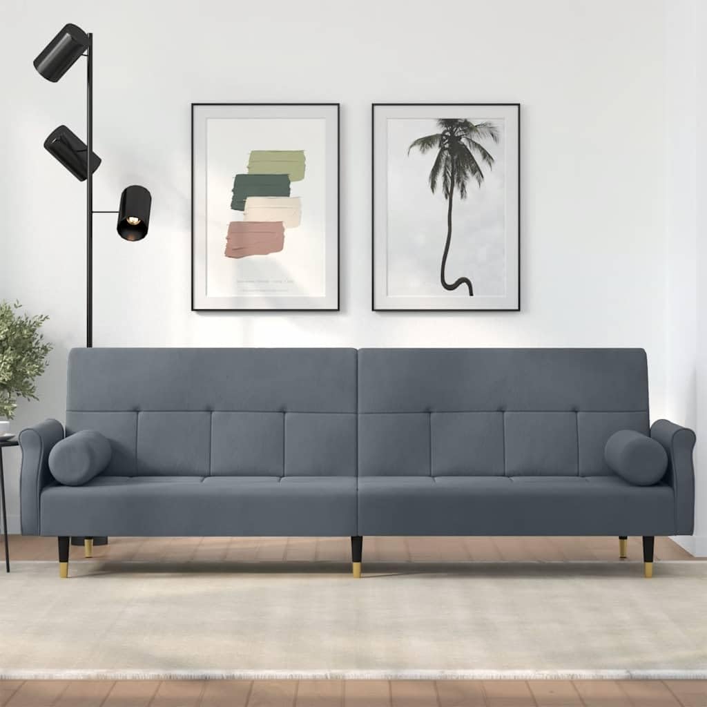 Schlafsofa Dunkelgrau Samt mit Verstellbarer Rückenlehne, Bettsofa mit Kissen, Stabiler Sperrholzrahmen und Metallfüße, Bequeme Sitz- und Liegefläche für Gäste