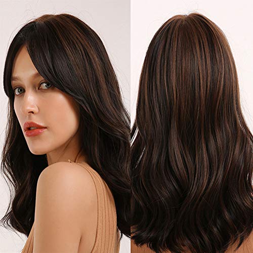 Swiking Long Brown Curly Wigs for Women Middle Parting Natural Looking Long Wave Wigs Synthetic Womens Daily Hair Heat Resistant Replacement Wigs