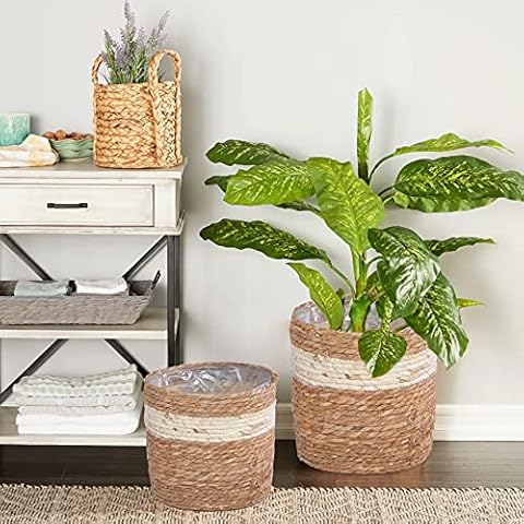 Natural Seagrass Indoor Planter Storage Basket Flower Pot with waterproof liner (Large) Cover