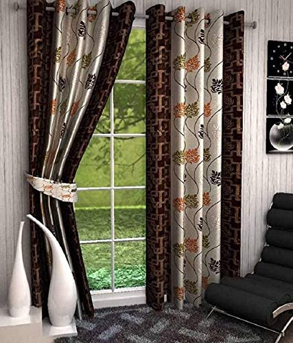 Image of K 2 6 Creations -1 Piece Polyester Alluring Leafy Bedroom Curtain for Long Door (4 x 9 Feet Brown)