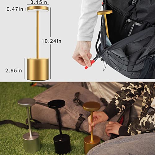 2Pack Cordless Table Lamp, Rechargeable Battery 5000Mah Metal Aluminum Housing Usb Led Portable Powered Desk Lamp, 3 Levels Brightness Night Light For Restaurants Bars Outdoor (2Pack 10.25In Gold) #TOP7