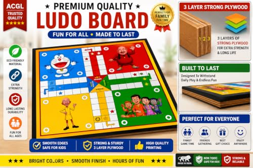 Image of Wooden Ludo & Snakes and Ladders Board Game | 12 x 12 Inch Multicolour 2-in-1 Classic Indoor Family Game for Kids & Adults | Fun & Learning | Made in India