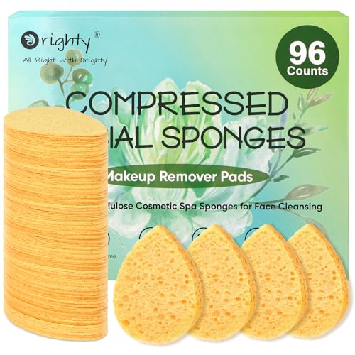 ORIGHTY 96 Count Facial Sponges for Cleansing, 100% Natural Cellulose Facial Sponges for Washing face, Compressed Cosmetic Spa Face Sponge for Exfoliating Mask, Makeup Removal