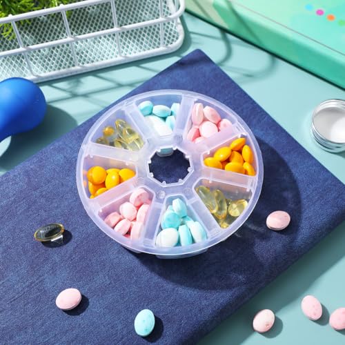 Image of COHEALI Round Storage Box Plastic Organizer with 8 Clear Compartments 4.0 Inch Bead Organizer Box for Jewelry Earrings Diy Nail Art Desktop Storage