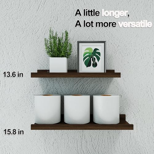 Image of Walnut Floating Shelves for Wall Decor, 14 in Shelf with Lip, 2 Set