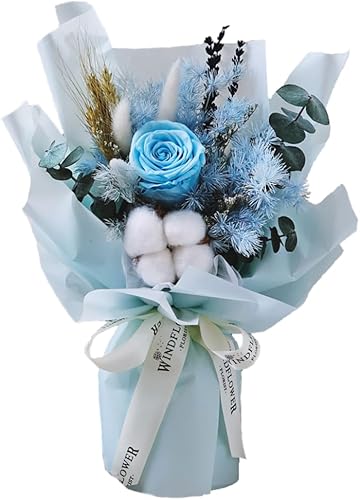 Miniatura 1 de WINDFLOWER FLORIST Forever Love Blue - Ramo de flores preservadas, rosas y flores naturales de larga duración, caja de regalo para el día de San