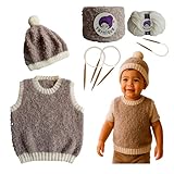 Toddler Knitting Kit for Beginners – Vest & Hat (Ages 0–8) – Italian Boucle Yarn, Soft Merino Wool & Alpaca Yarn – 3 Sets Bamboo Knitting Needles – Thoughtful Baby Gifts & Handmade Gifts to Moms