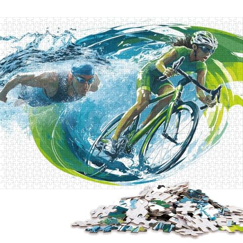 Rompecabezas de 500 Piezas de triatlón, natación y Ciclismo, Cuadrados, para Adultos y de Madera, para decoración del hogar (52 x 38 cm)