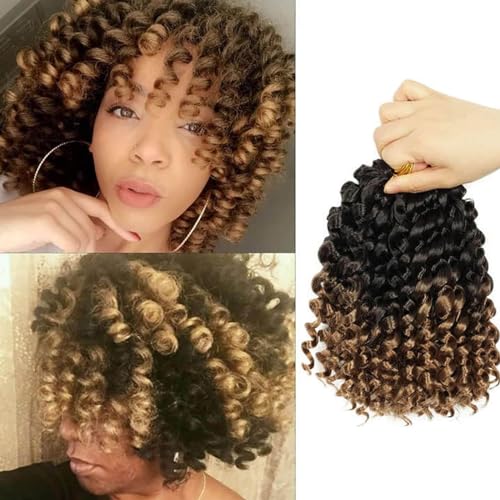 QUEENTAS 6 Pack Crochet Hair Extension - Passion Twist Locs, Gogo Crochet Braiding Hair, 72 Roots, 8 Inch (#1B/27)