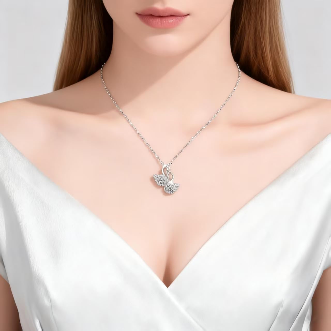14K White Gold Plated Cubic Zirconia Necklace for Women Choker Imitation Diamond Pendant Fashion Pendant Chain Necklace Women Jewelry Gift Birthday Gifts - Image 3
