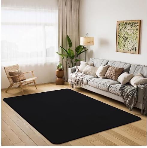 カーペット ラグマット 130×185CM 1畳 厚手15mm 低反発 防音 洗える 滑り止め付 床暖房 ホットカーペット対応 防ダニ 抗菌 撥水加工 ふわっと手触り フランネル じゅうたん ブラック Bestome