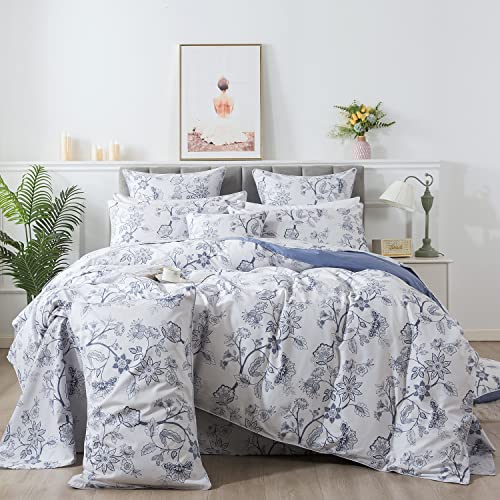 Fadfay Floral King Size Sheets Percale Cotton Classical Toile Sheets Luxury Light Blue Vintage Farmhouse Bedding Minimalist Chic Sheets Soft Crisp Breathable Deep Pocket Fitted Sheet 4 Pcs, King #TOP5