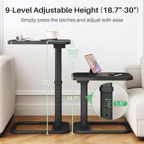Image of Kitstorack TV Tray Table, Adjustable Height & Rounded Metal Corners, Snack Table for Couch, Sofa, Bed, Chair, Living Room, C Shaped End Side Table for Eating, Dinner or Laptop, Small Spaces, Black