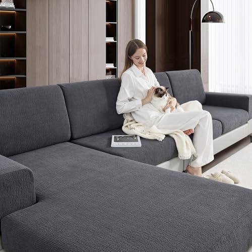 Stretchable Couch Slipcovers for Sectional Sofa (Dark Grey)