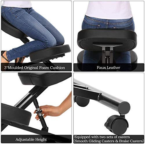 Himimi Ergonomic Kneeling Chair, Posture Corrective Chair, Adjustable Stool for Home and Office, Angled Seat for Neck & Back Pain Relief - Black