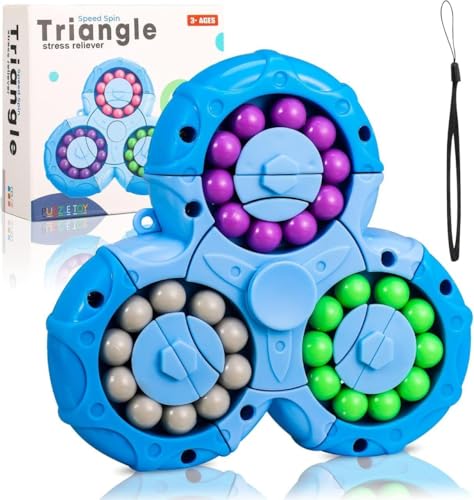 Image of Magic Bean Rotating Cube, Magic Bean Toys Decompression Rotating Small Beads Magic Cube, Creative Finger, Puzzle Toy Fun Learning , Stress Relief Fidget Toy Gift for Kids (Blue Colour)