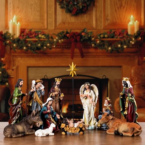 Famyards 7.9 Inch Nativity Set for Christmas Indoor 13 Pieces - Exquisite Resin Craftsmanship Nativity Scene Figurines for Table Collection Holiday Decor by Famyards - Used condition - CA$74.09