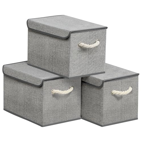SONGMICS Aufbewahrungsbox mit Deckel, 3er Set, klappbar...