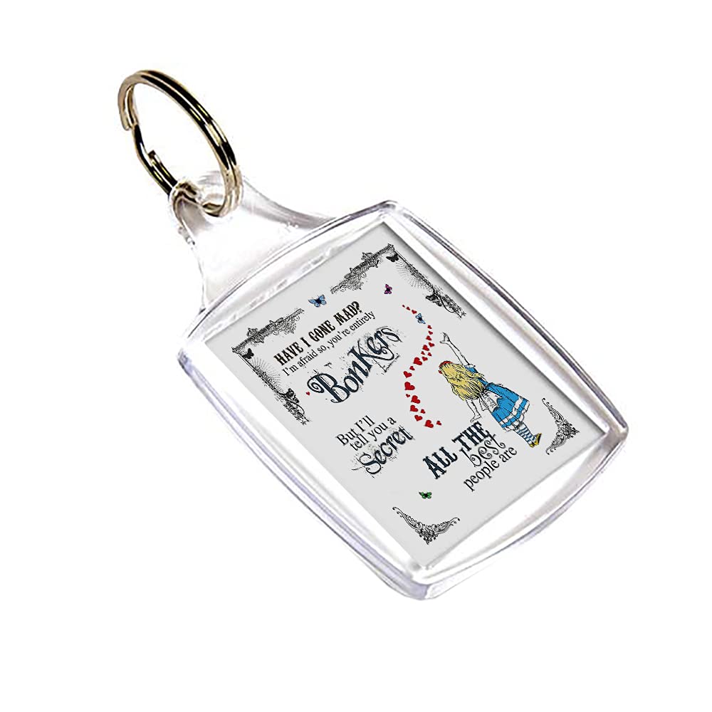 Giftme Unisex Kids A5 Keyring Alice In Wonderland Have I Gone Mad Birthday Gift Secret Santa Bonkers Hearts Key Ring Keychain Mdf Key Ring Keepsake,Birthday Present. (A5 Keyring)