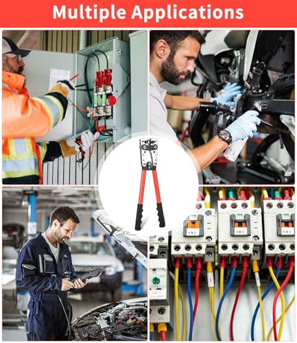 Batteriekabelschuh Crimpzange 6/10/16/25/35/50 mm² Groß Crimpzange 10–1/0 AWG Kabelschuh Zange mit 8 Größen 60 PCS Kupferringklemmen + 60 PCS Schrumpfschlauch，Rot