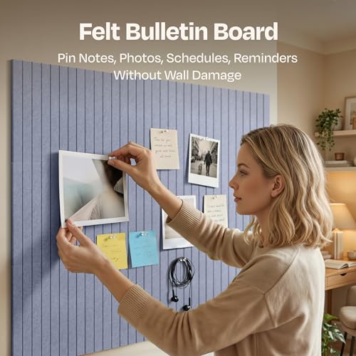 Image of X-Large Cork Board Alternative 12-Pack Felt Bulletin Board Thick and Decorative Pin Board for Home Office Walls 47.24 x 35.43 Inches with 72 Adhesive Tabs - [Dusky Gray]