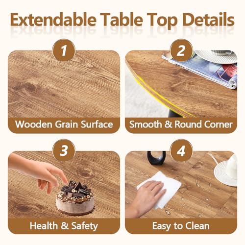 Image of FURNITO Round Dining Table Set for 6, 42 inch-54 inch Extendable Dining Table with 6 Upholstered Chairs, 7 Piece Modern Kitchen Table and Chairs Set for Dining Room, Kitchen, Small Space, Easy Assembly & Use