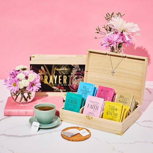 Image of Thoughtfully Gourmet, Christian Prayer Tea Gift Set with Bible Verses, Includes 90 Teas in 6 Flavors in Premium Wooden Box, Religious Gifts for Women, Mom, Sister, Friend